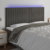 VidaXL Tăblie de pat cu LED, gri &icirc;nchis, 180x5x118/128 cm, catifea