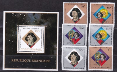 Rwanda 1973 cosmos Copernic MI 612-617 + bl.37 MNH foto