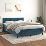 VidaXL Pat box spring cu saltea, albastru &icirc;nchis, 140x200 cm, catifea