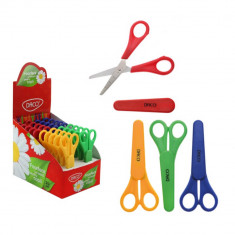 Set 20 Foarfeci Gradinita cu Teaca DACO, 12.5 cm, Lama Gradata 5 cm, Culori Diferite, Lama cu Varf Rotunjit, Set Foarfei Gradinita, Foarfece pentru Co