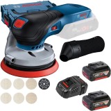 Bosch GEX 18V-125 + M480 + 1600A00B8J - Slefuitor cu excentric 125 mm valiza speciala + Set 2 acumulatori si incarcator Li-Ion 18 V 5 Ah