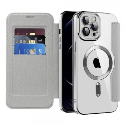 Husa MagSafe pentru Apple iPhone 12 Pro Max, Techsuit, SmartMag Book, Gri foto