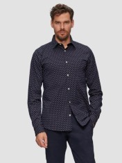 Camasa barbati cu maneca lunga, imprimeu cu puncte si croiala Slim Fit, Bleumarin, S