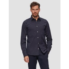 Camasa barbati cu maneca lunga, imprimeu cu puncte si croiala Slim Fit, Bleumarin, S