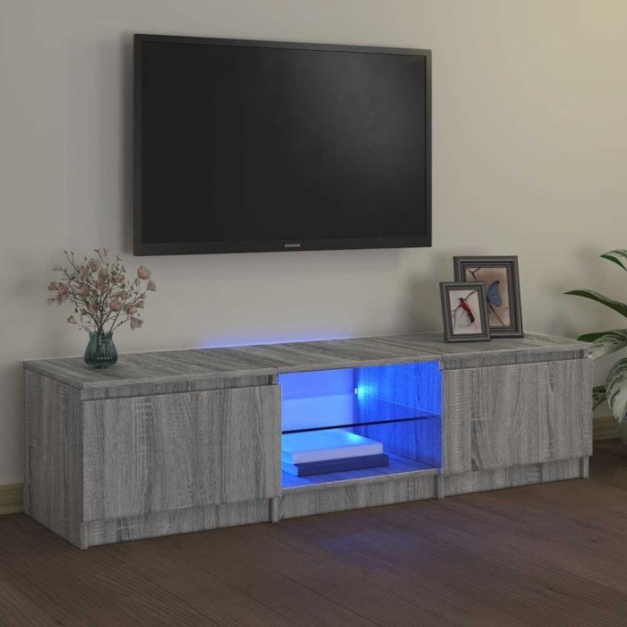 Comodă TV cu lumini LED, gri sonoma, 140x40x36 cm