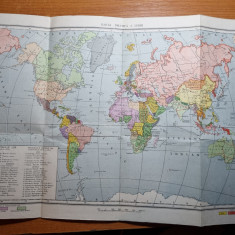 harta politica a lumii - din anul 1954 - dimensiuni 45/30 cm