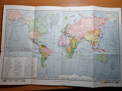 harta politica a lumii - din anul 1954 - dimensiuni 45/30 cm foto