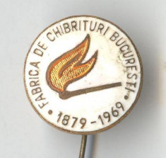 Insigna industrie Realizari romanesti Fabrica de CHIBRITURI Bucuresti 1879 -1969 foto