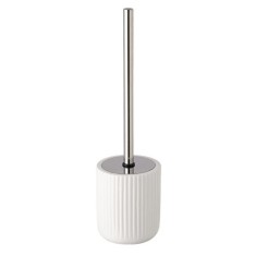Perie pentru wc, cu suport ceramic, alb/arginitiu, 38 x 10 cm foto