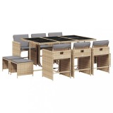 Set mobilier gradina cu perne, 11 piese bej combinat poliratan