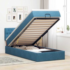 vidaXL Cadru de pat otoman cu saltea, catifea albastru &icirc;nchis 90x190cm 3311817