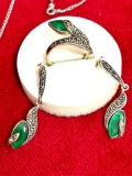 set argint vintage, verde emerald cu marcasite