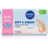 NIVEA BABY Soft &amp; Cream servetele delicate pentru copii 2x57 buc
