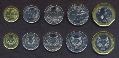 SINGAPORE █ SET COMPLET DE MONEDE █ 5, 10, 20, 50 Cents, 1 Dollar █ 2013 █ UNC foto