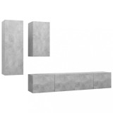 Cumpara ieftin Set de dulapuri TV, 4 piese, gri beton, lemn prelucrat