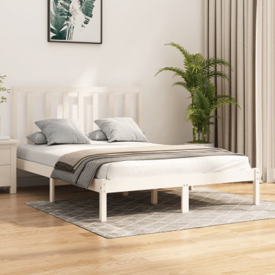 vidaXL Cadru pat, alb, 140x190 cm, lemn masiv de pin foto
