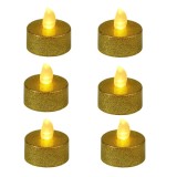 Decoratiune lumanare Hoff, LED, lumina calda, H 3 cm, alimentare baterii, aurie, set 6 bucati