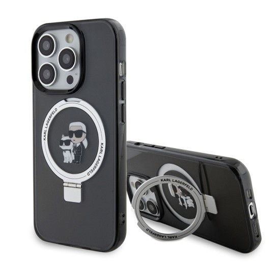 Husa pentru iPhone 14 Pro - Karl Lagerfeld Hardcase Ring Stand MagSafe (KLHMP14LHMRSKCK) - Karl&amp;Choupette