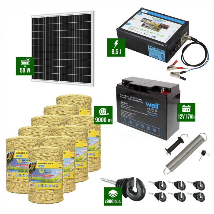 Pachet Gard electric 8,5J putere cu Panou Solar si 9000m de fir 160Kg