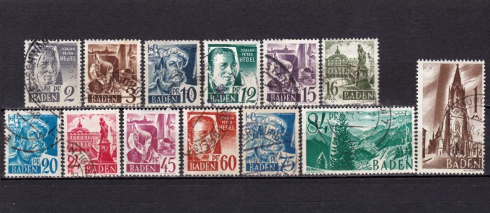 ✅ (S40)Germania 1947 -Emisiunile Aliatilor -Zona franceza -Baden&quot; Personalitati/vederi Baden&quot; ,serie Mi. 1/13 , cota 12 &euro;, stampilate