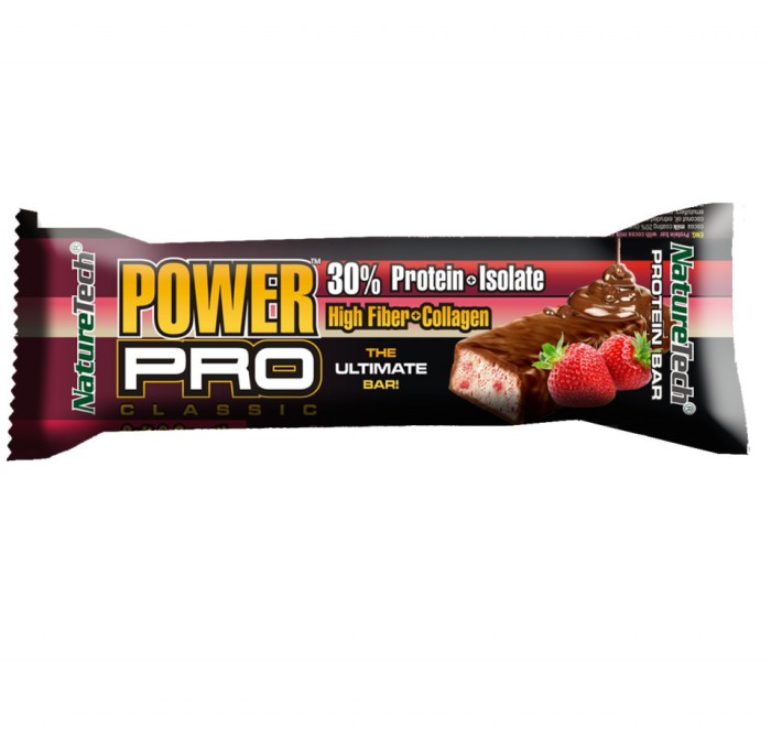 Baton energizant Power Pro 32% proteina, capsuni si ciocolata Nature Tech