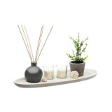 Set decorativ format din vas, suport pentru lumanari si betisoare parfumate, Crem, Oem