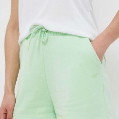 4F pantaloni scurti femei, culoarea verde, neted, high waist