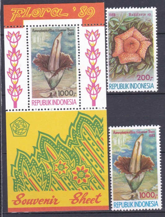 DB1 Indonezia 1989 Flora Flori 2 v. + SS MNH