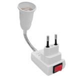 Cumpara ieftin Adaptor alb 21 cm pentru dulie E27, brat flexibil 9 cm rotativ 360 , stecher european si intrerupator Pornit Oprit, suport bec pentru priza