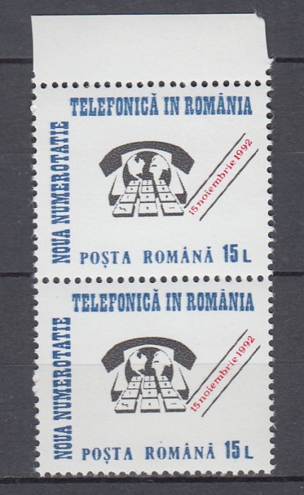 ROMANIA 1992 LP 1305 NOUA NUMEROTATIE TELEFONICA IN ROMANIA PERECHE MNH