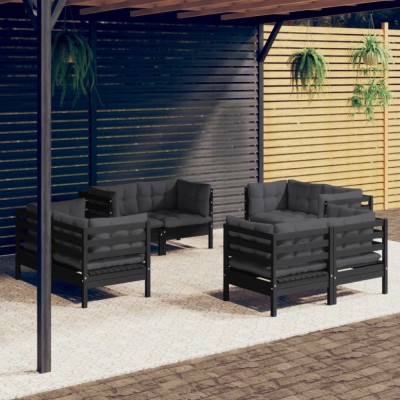 Gossi set mobilier de gradina cu perne, 8 piese, antracit, lemn pin foto