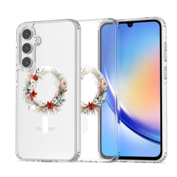 Husa pentru samsung galaxy a36 5g, atasare magnetica, magsafe, pink wreath 9, clear