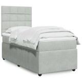 Gossi pat box spring cu saltea, gri deschis, 90x200 cm, catifea