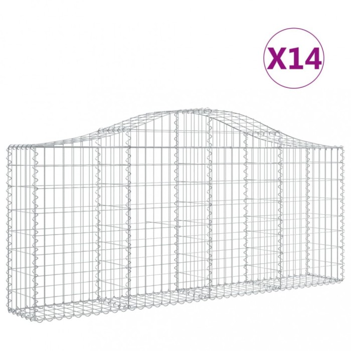 Cosuri gabion arcuite 14 buc, 200x30x80/100cm, fier galvanizat
