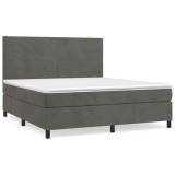 Cumpara ieftin Pat box spring cu saltea, gri inchis, 160x200 cm, catifea