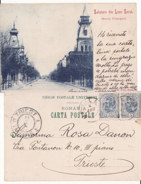 Salutari din Lacu Sarat, Braila - 1898, timbre perfin