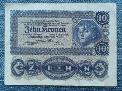 10 Kronen 1922 Austria ⏳/ Coroane / seria 657296 foto