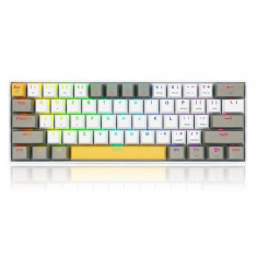 Tastatura Bluetooth si cu fir gaming mecanica Redragon Draconic Pro alba taste albe gri si galbene iluminare RGB