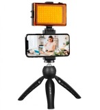 Cumpara ieftin Kit vlogging pentru telefon, camera, mini panou LED inclus, trepied filet 1 4 si suport telefon cu patina, Puluz