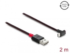 Cablu EASY-USB 2.0-A la USB Type C drept/unghi sus/jos T-T 2m Negru, Delock 81551