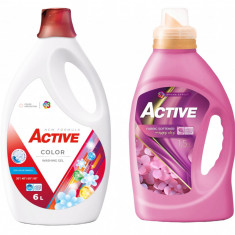 Detergent lichid pentru rufe colorate Active, 6 litri, 120 spalari + Balsam de rufe Active Happy Day, 1.5 litri, 60 spalari