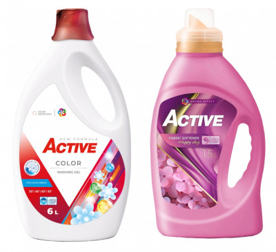 Detergent lichid pentru rufe colorate Active, 6 litri, 120 spalari + Balsam de rufe Active Happy Day, 1.5 litri, 60 spalari foto