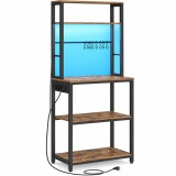 VASAGLE Raft de bucatarie cu iluminare LED in 25 de culori si 3 moduri dinamice,3 prize AC si porturi USB pentru electrocasnice,rafturi reglabile,8