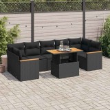 VidaXL Set mobilier grădină perne 8 piese negru, poliratan/lemn acacia 3327457