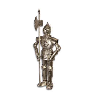 Armura medie argintie de cavaler medieval cu lance RX-421 foto