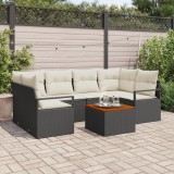 Set canapea pentru grădină de 7 piese cu perne Negru Poliratan Acacia, vidaXL
