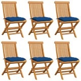 vidaXL Scaune de grădină cu perne, 6 buc., albastru, lemn masiv de tec 3065615