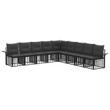 vidaXL Set de canapele de exterior 9 pcs Negru și Gri &icirc;nchis Poliester 3437703