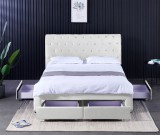 Pat 180x200 Crem Catifea cu 4 Sertare Sunday Somiera Inclusa Tapitat Elegant Dormitor Modern