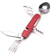 Briceag Multifunctional 5 In 1, Cutit, Lingura, Furculita, Tirbuson, Desfacator Conserve, Pentru Camping, Pescuit, Vanatoare